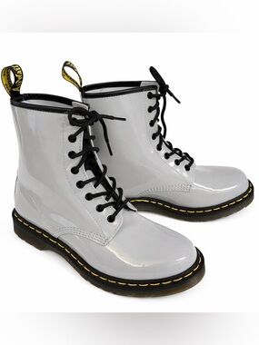 NWOT grey patent leather Dr. Martens Airwair combat boots- 10